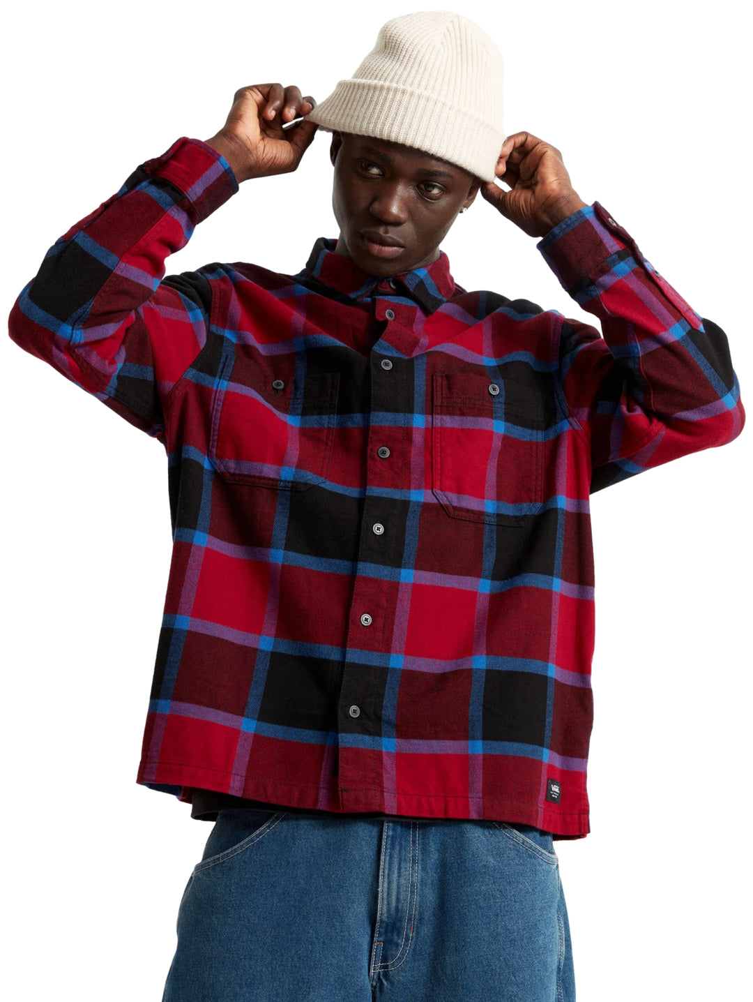 Camisa Vans Larkspur Plaid Flannel Rojo y Negro para Hombre