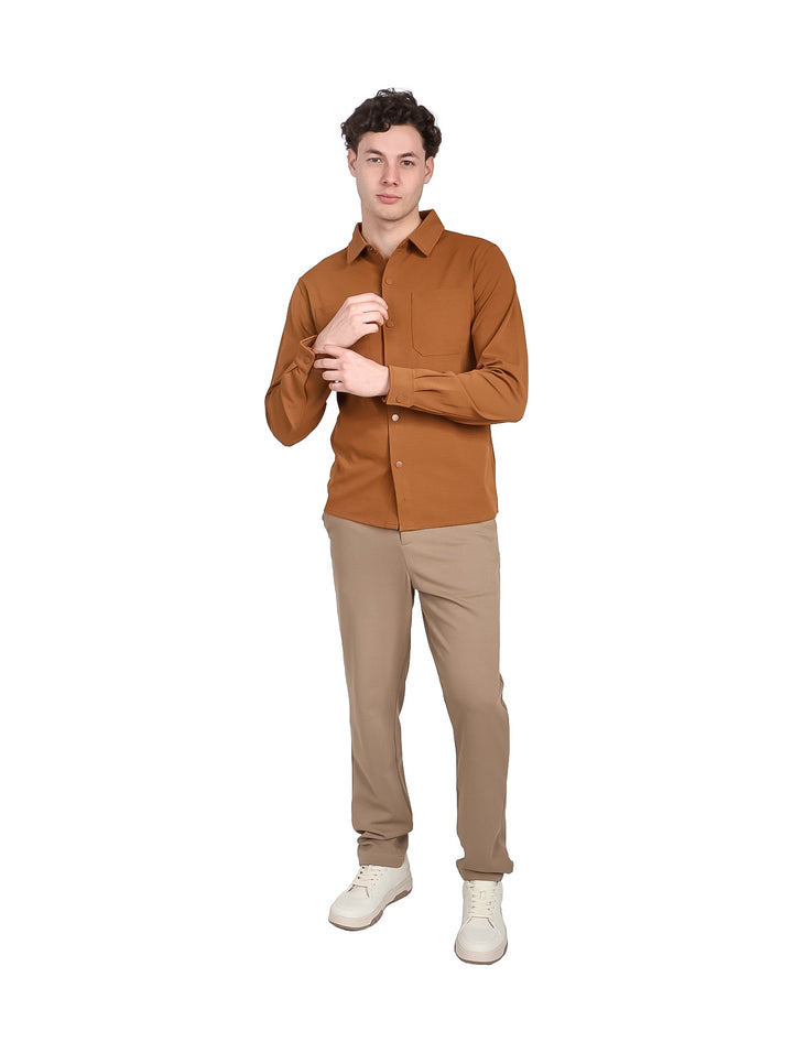 Camisa ATOK Manga Larga Color Café para Hombre