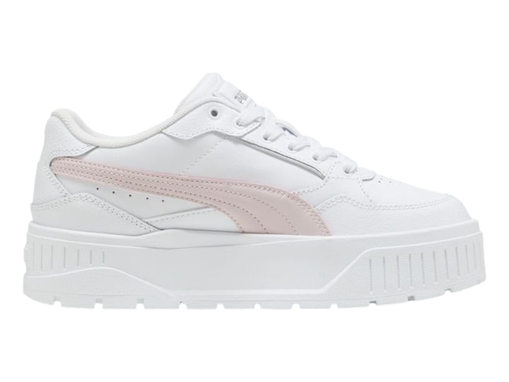 Tenis PUMA Carmen II Idol en color blanco con detalle lateral en plata y suela de plataforma blanca.