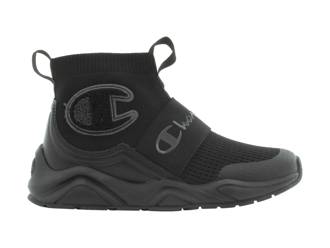 Tenis deportivos Champion color negro, estilo slip-on con banda elástica y suela gruesa.