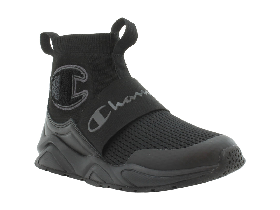 Tenis deportivos Champion color negro, estilo slip-on con banda elástica y suela gruesa.