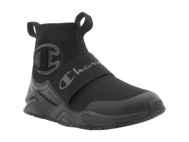 Tenis deportivos Champion color negro, estilo slip-on con banda elástica y suela gruesa.