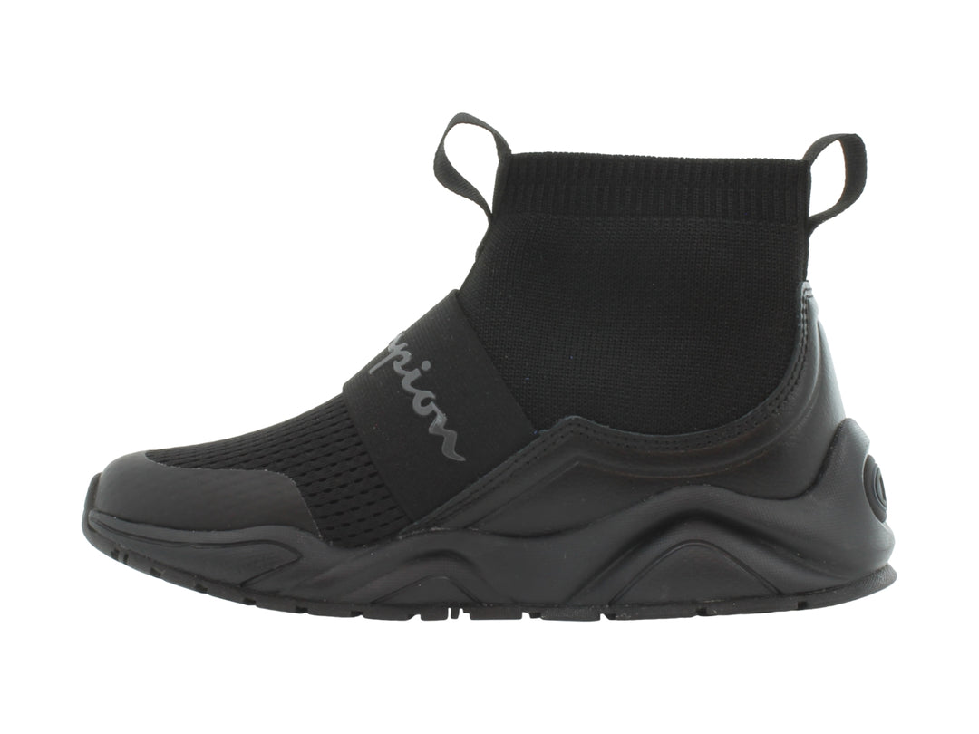 Tenis deportivos Champion color negro, estilo slip-on con banda elástica y suela gruesa.