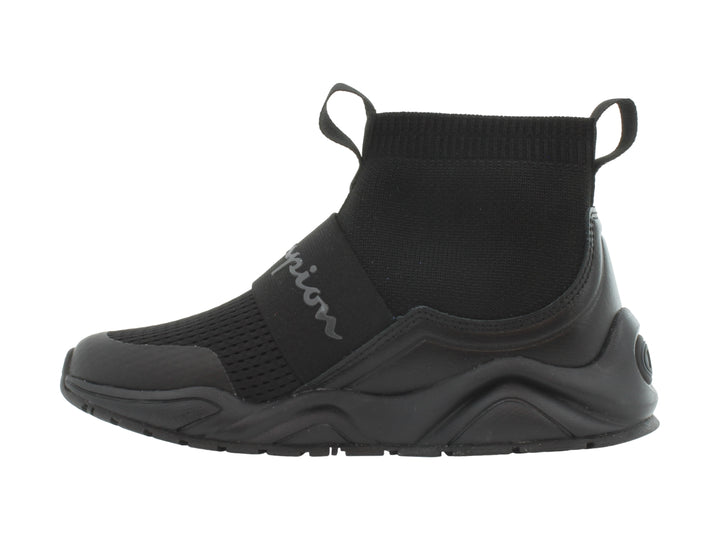 Tenis deportivos Champion color negro, estilo slip-on con banda elástica y suela gruesa.