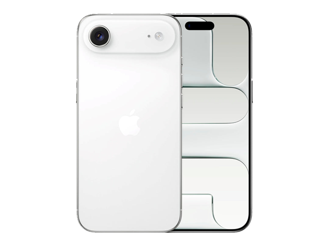 Vista posterior y frontal de un iPhone 17 Air en color blanco con acabado brillante.