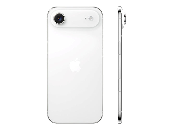 Vista posterior y frontal de un iPhone 17 Air en color blanco con acabado brillante.
