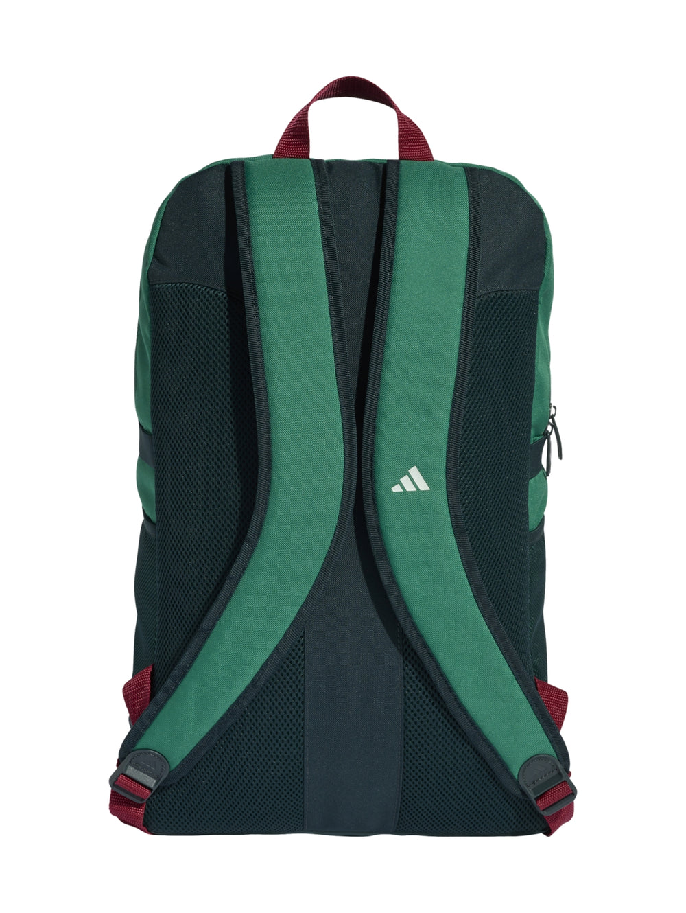 Mochila deportiva Adidas verde con escudo de la Selección Mexicana y detalles en blanco y rojo.