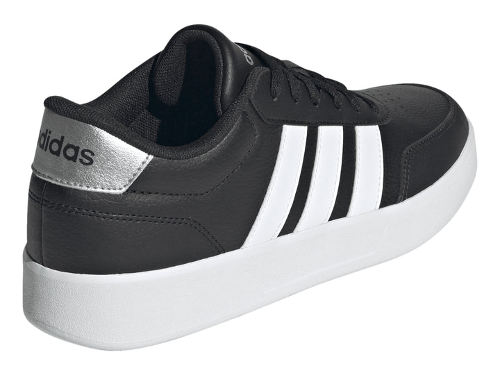 Tenis Adidas Breaknet 3.0 color negro con tres franjas laterales y suela blanca.