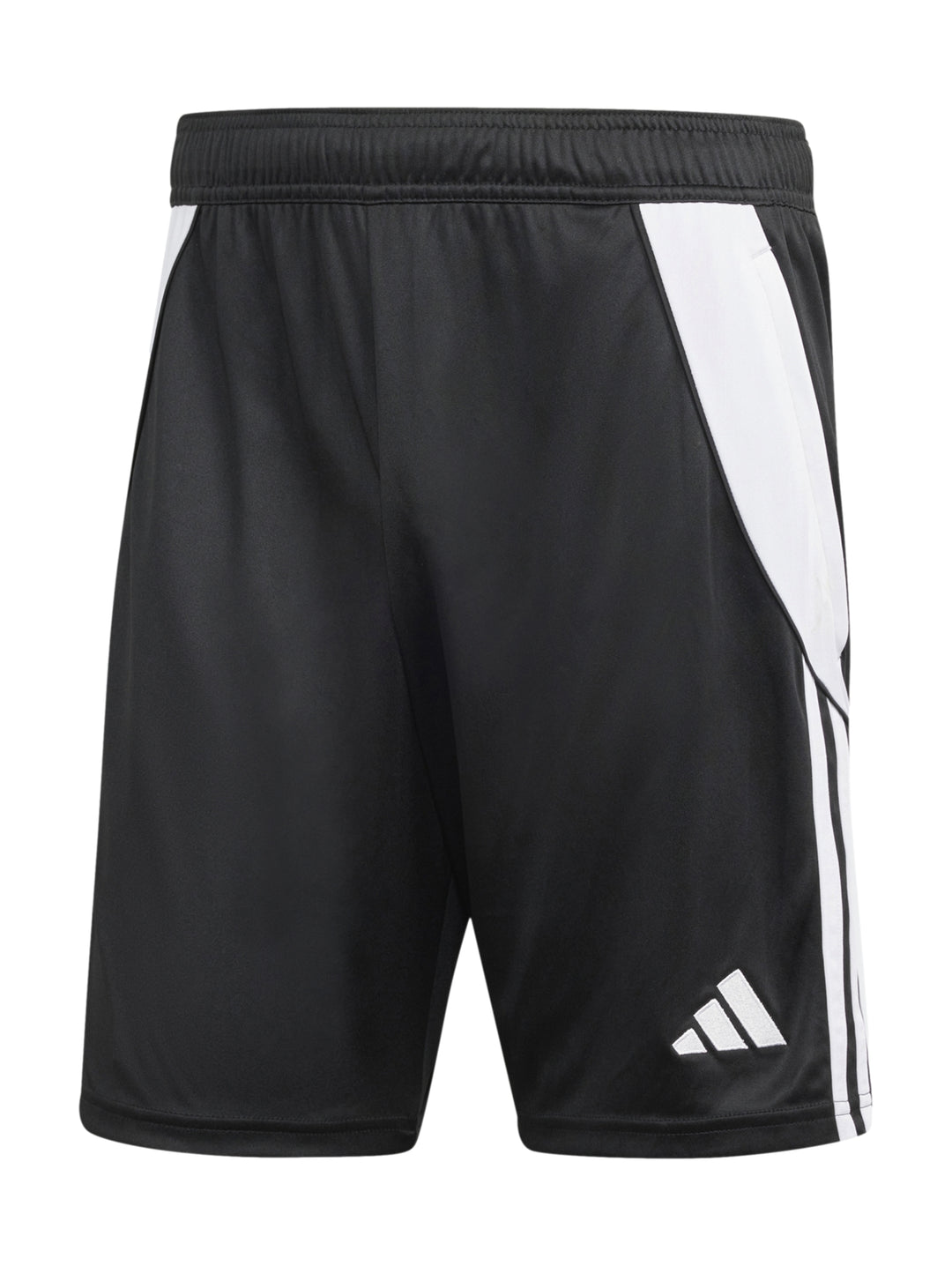 Shorts de entrenamiento Adidas color negro con detalles laterales en blanco.
