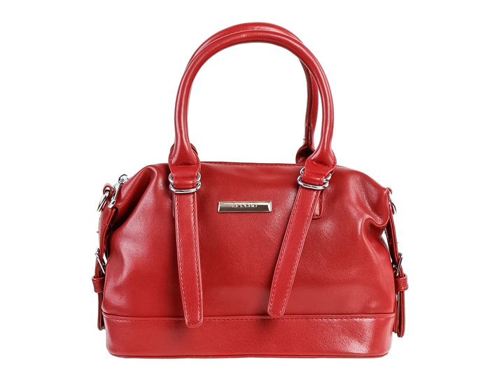Bolso de mano Felianna modelo Mimi en color rojo con asas cortas y detalles metálicos plateados.