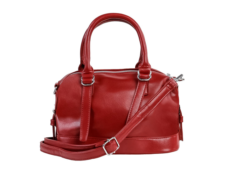 Bolso de mano Felianna modelo Mimi en color rojo con asas cortas y detalles metálicos plateados.