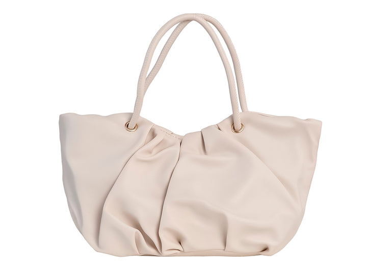 Bolso Felianna Dalia color blanco con diseño plisado y asas largas sobre fondo blanco.