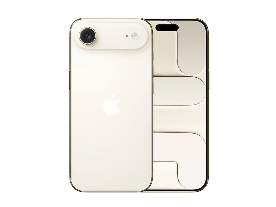 Vista posterior de un iPhone 17 Air en color dorado con acabado brillante y cámara trasera.