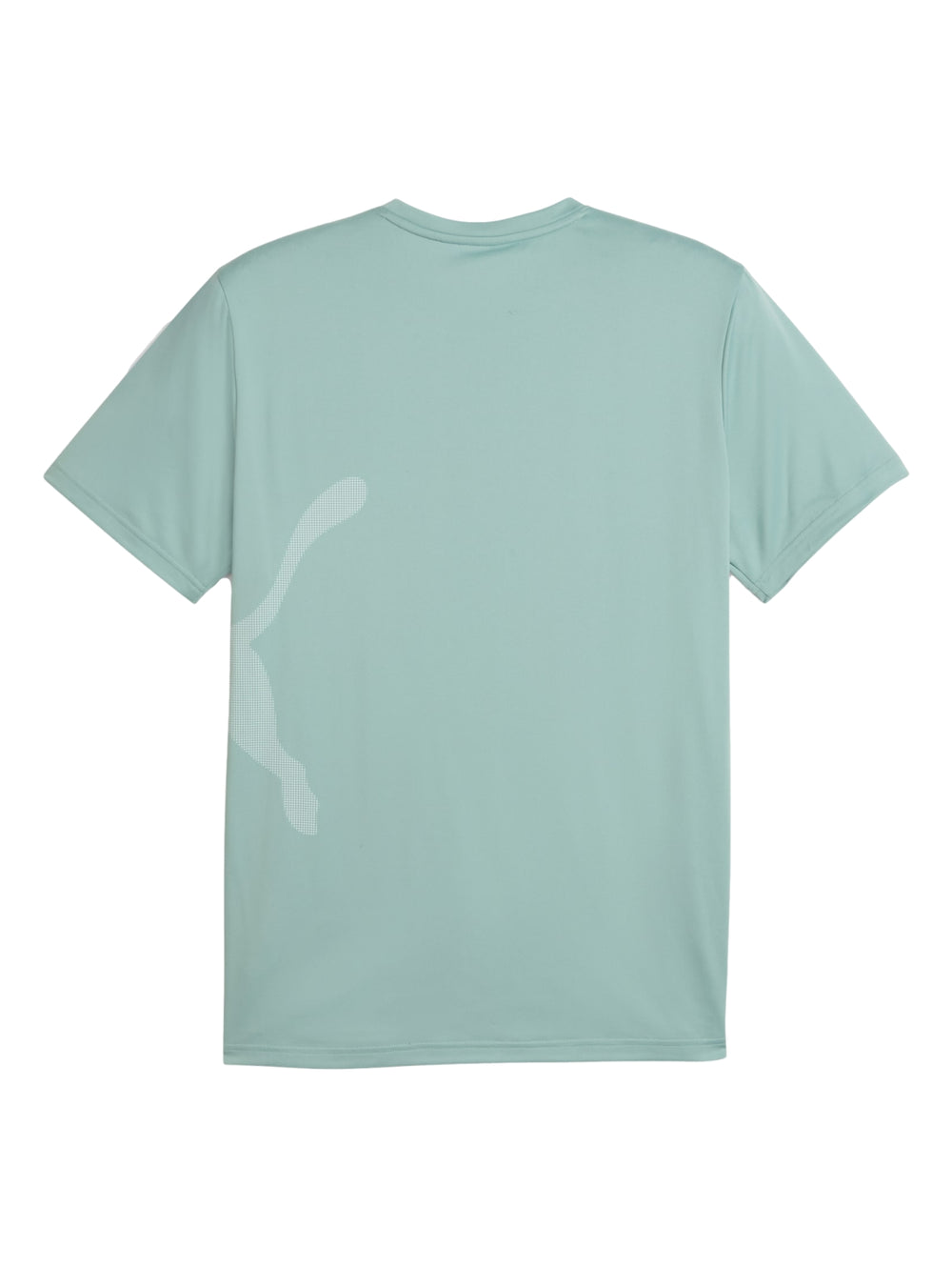 Camiseta deportiva PUMA de color verde claro con logotipo grande en tono similar en el pecho.