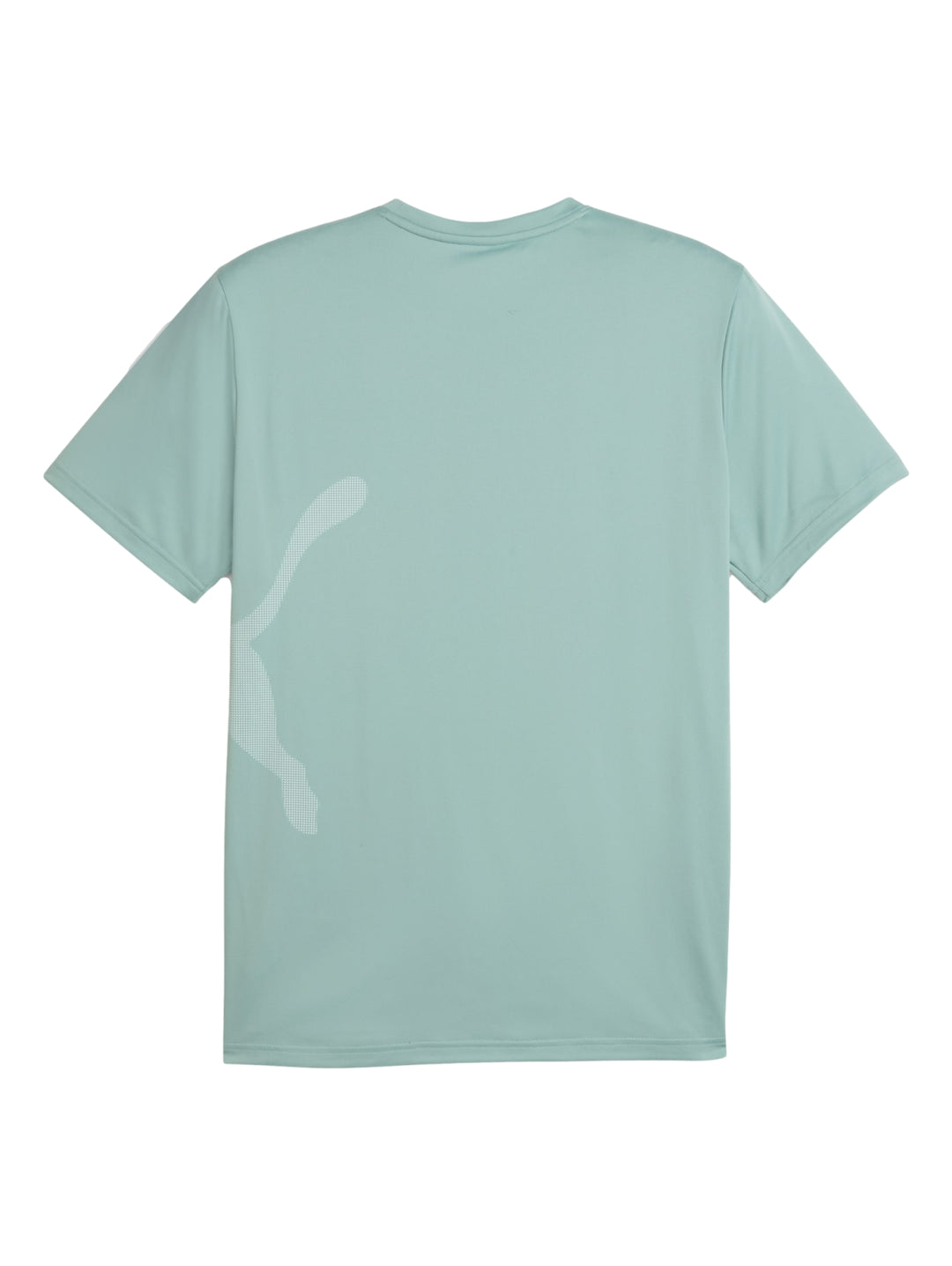 Camiseta deportiva PUMA de color verde claro con logotipo grande en tono similar en el pecho.