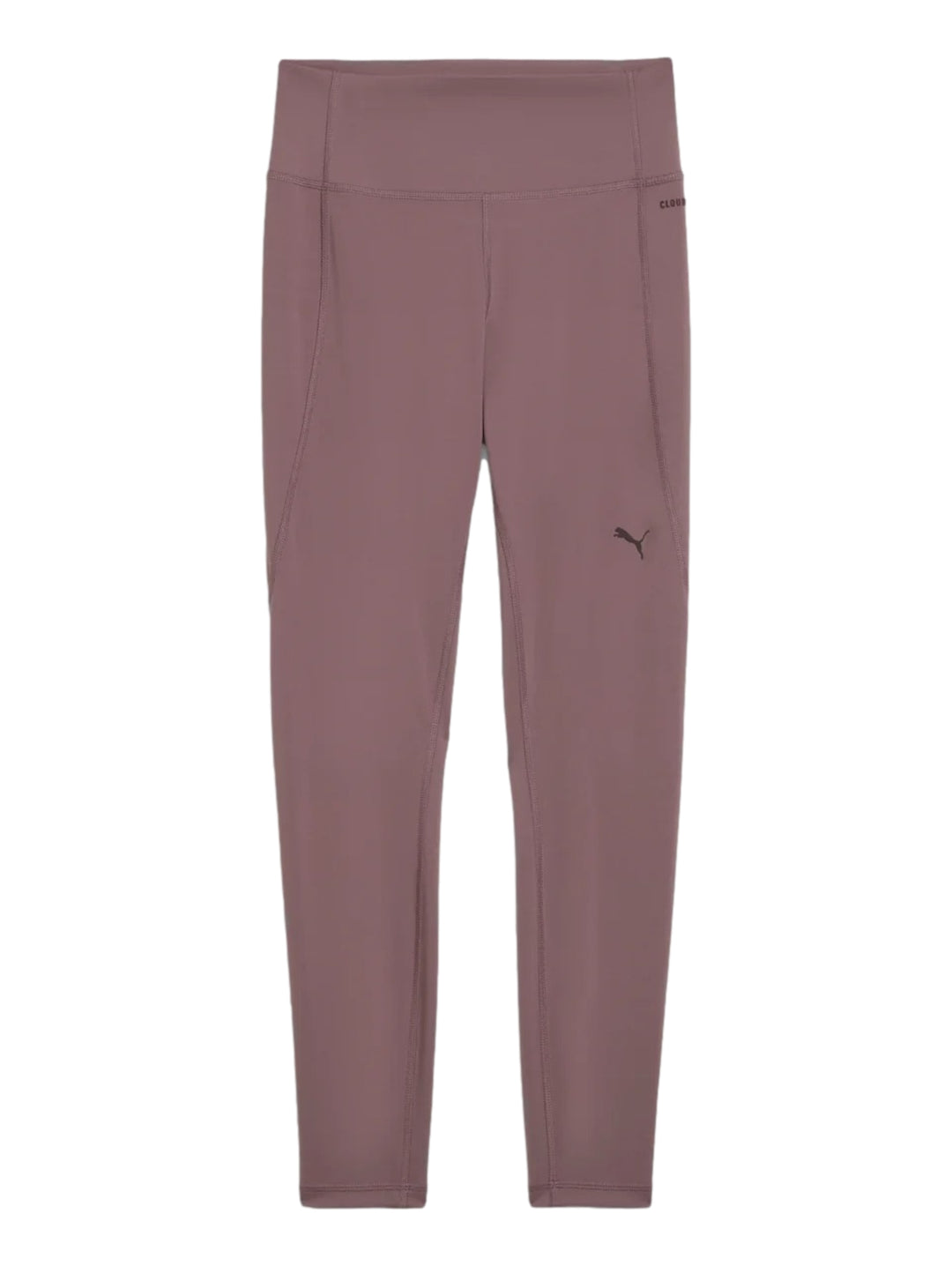 Mujer vistiendo leggings deportivos PUMA de color raisin con cintura alta.