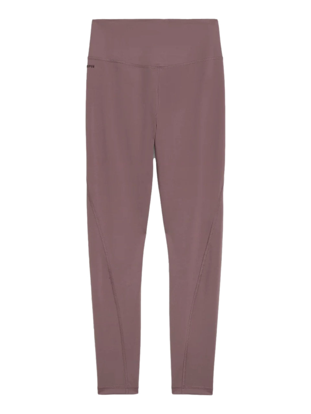 Mujer vistiendo leggings deportivos PUMA de color raisin con cintura alta.