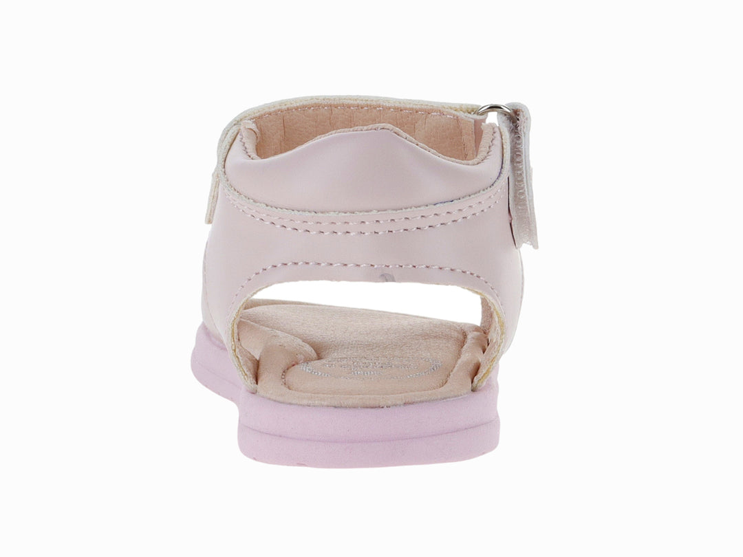 Sandalia para niña color beige y rosa con detalle brillante y correa de velcro.