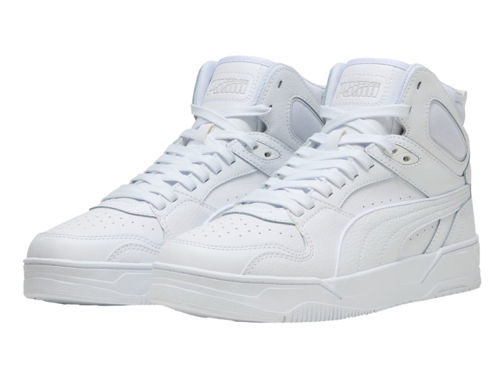 Tenis PUMA RBD Break Mid color blanco, diseño deportivo de corte medio con cordones.