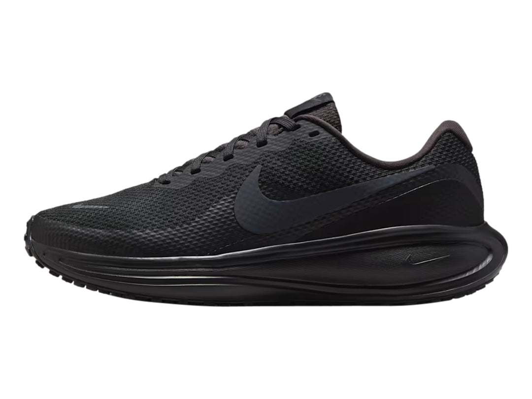 Tenis deportivos Nike Revolution 8 en color negro y antracita con malla transpirable y suela de espuma.