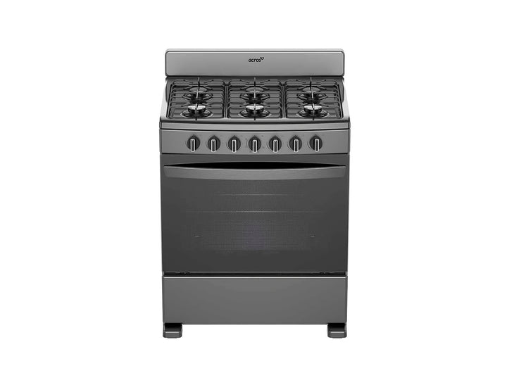 Estufa Acros de 6 quemadores color gris con horno integrado.
