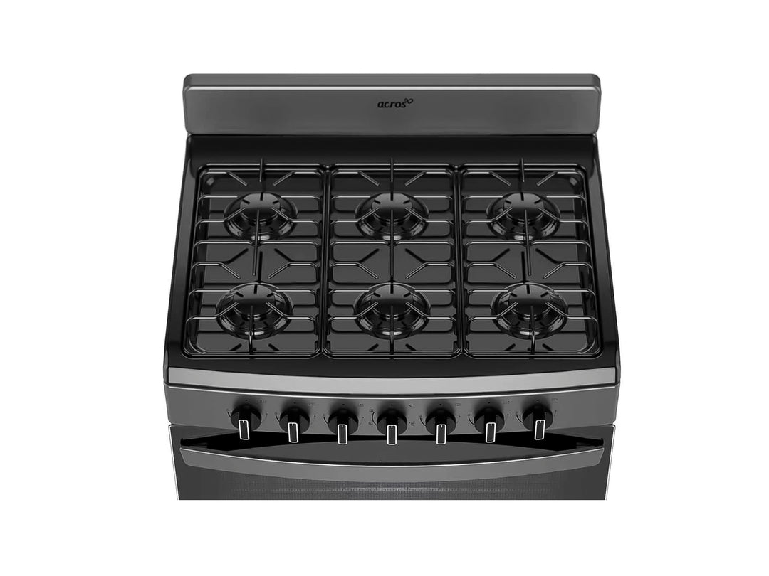Estufa Acros de 6 quemadores color gris con horno integrado.