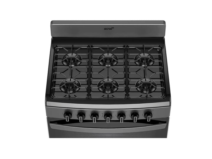 Estufa Acros de 6 quemadores color gris con horno integrado.