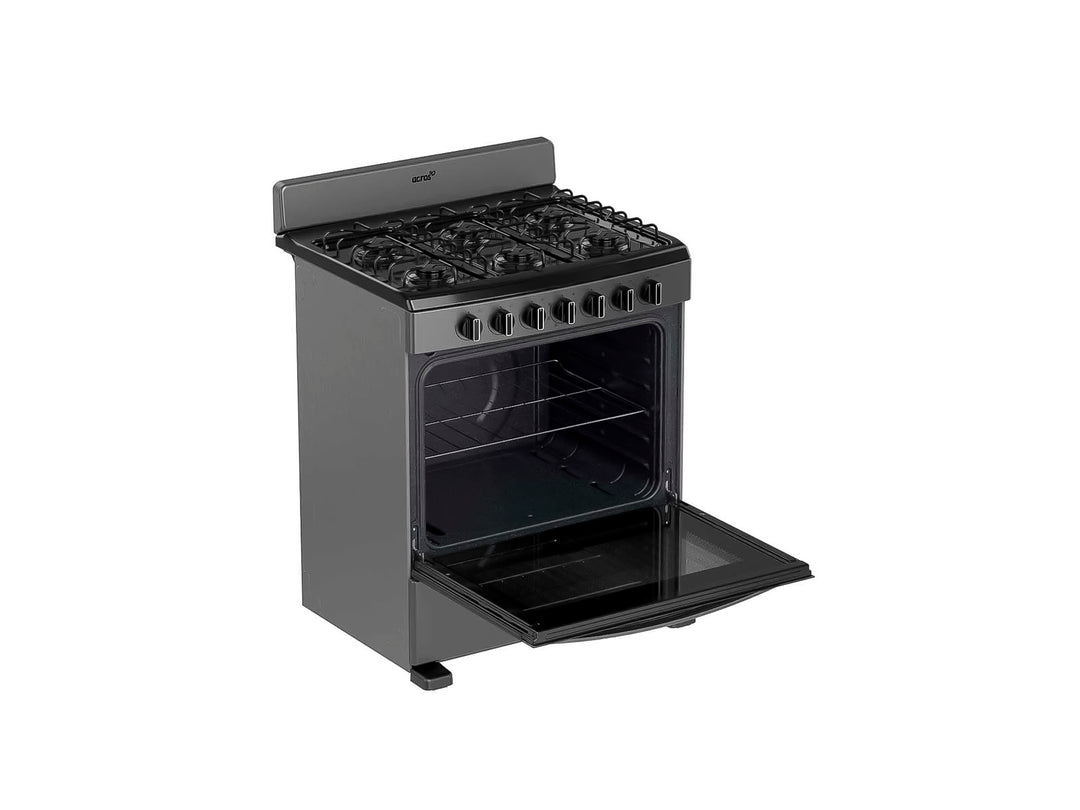 Estufa Acros de 6 quemadores color gris con horno integrado.