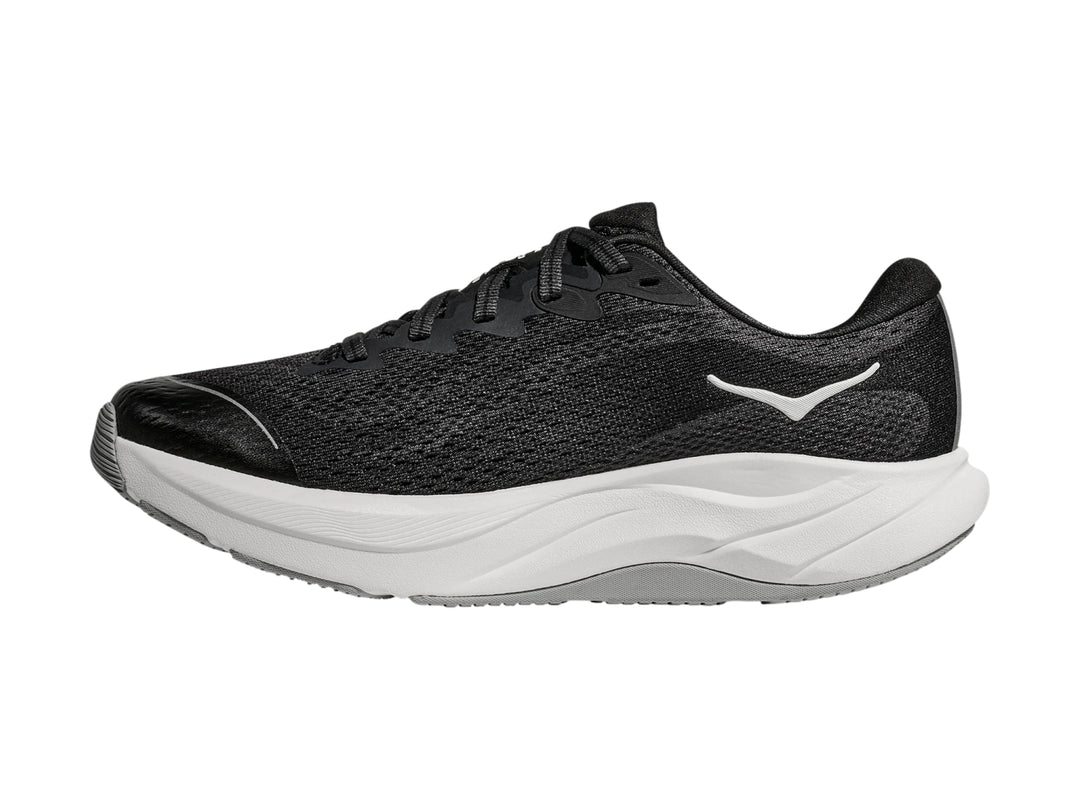 Tenis deportivos HOKA Rincon 4 para niños en color negro con suela blanca y logotipo blanco lateral.