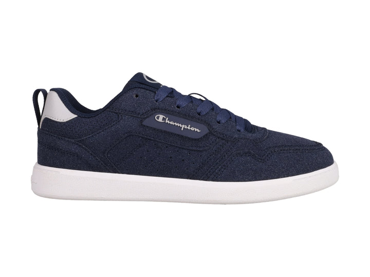 Tenis deportivos Champion en color azul marino con suela blanca y detalles en gris.