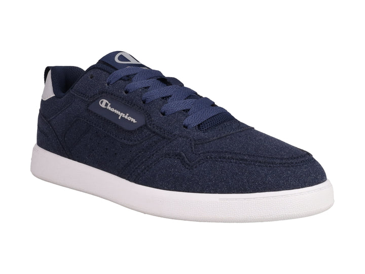 Tenis deportivos Champion en color azul marino con suela blanca y detalles en gris.