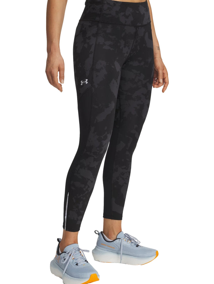 Mallas deportivas Under Armour color negro con estampado sutil y corte al tobillo.