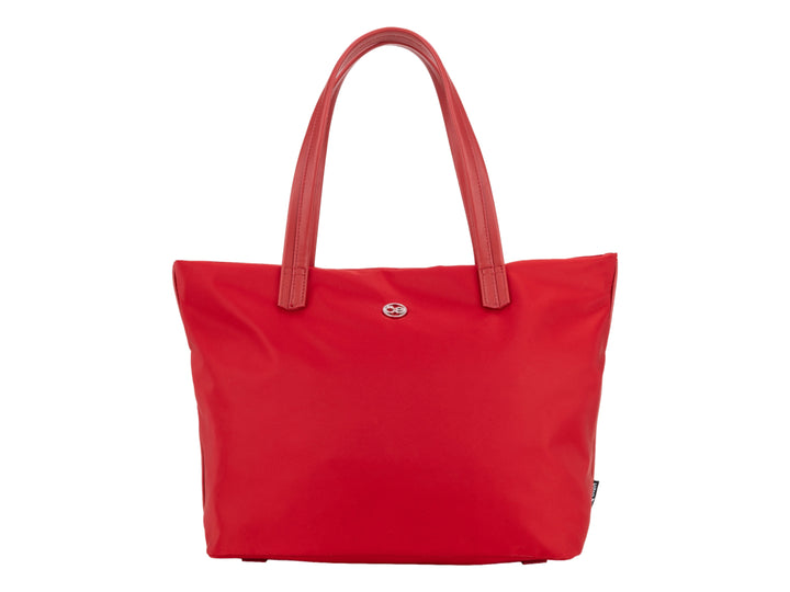 Bolsa de hombro Cloe en color rojo, diseño rectangular con asas largas y acabado liso.