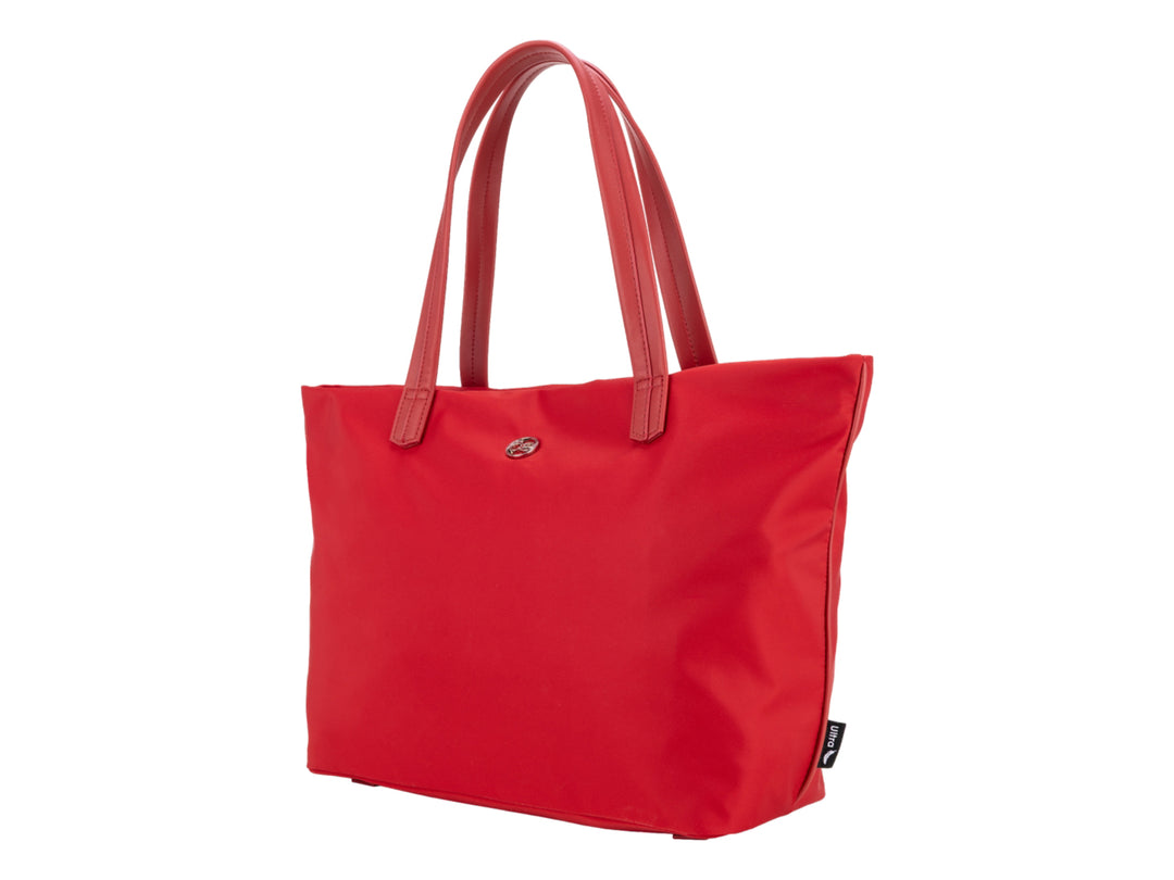 Bolsa de hombro Cloe en color rojo, diseño rectangular con asas largas y acabado liso.