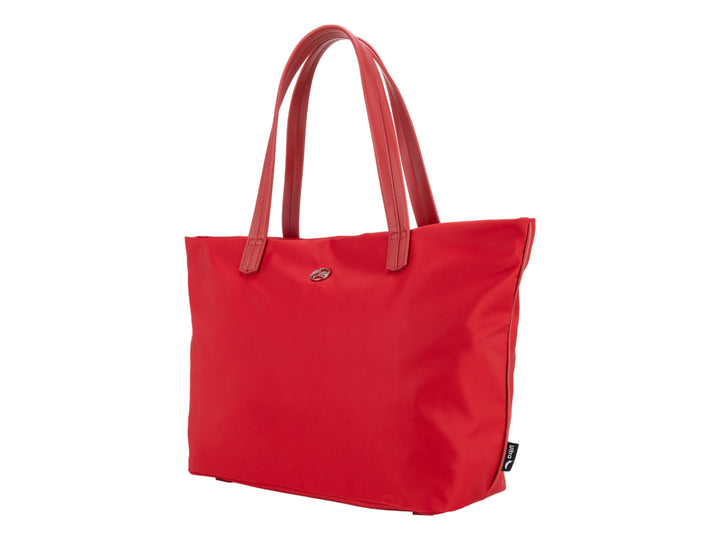Bolsa de hombro Cloe en color rojo, diseño rectangular con asas largas y acabado liso.