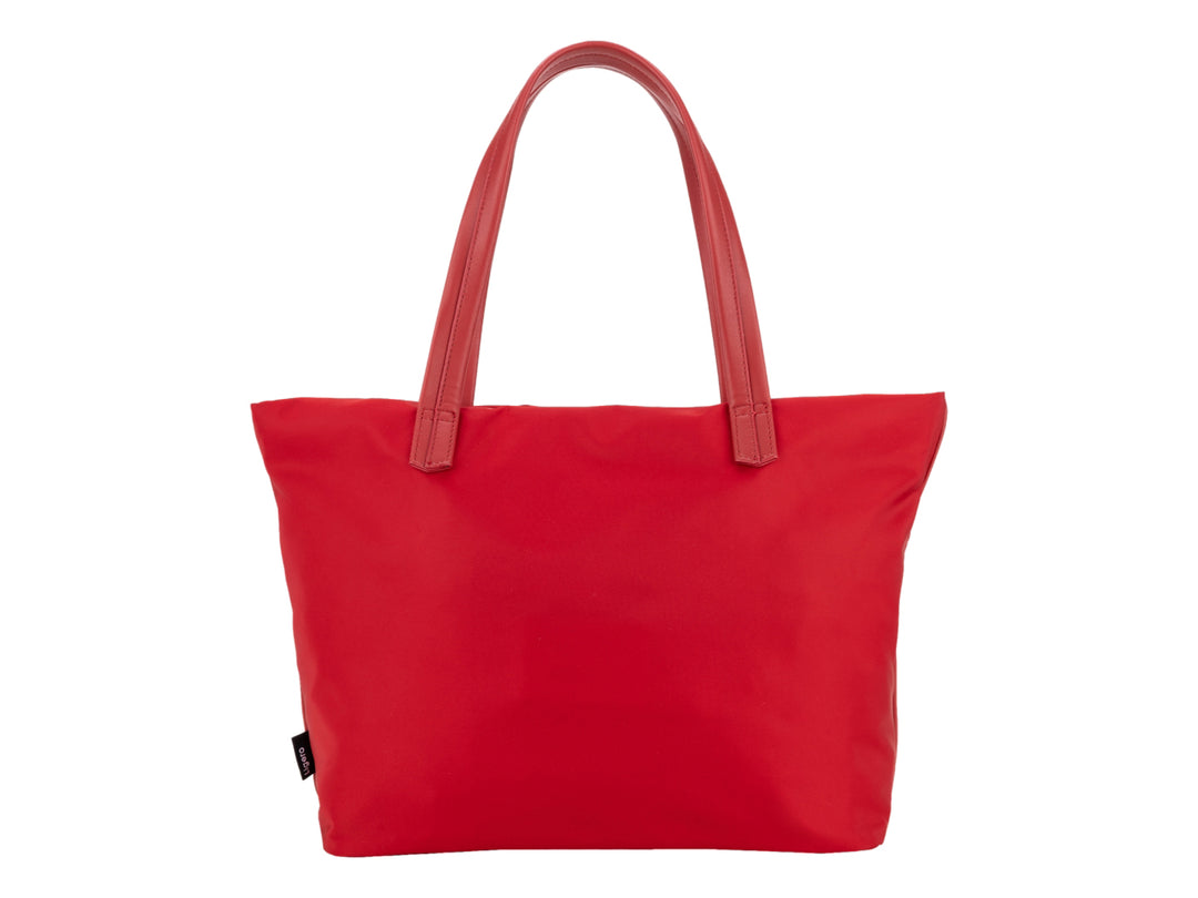Bolsa de hombro Cloe en color rojo, diseño rectangular con asas largas y acabado liso.