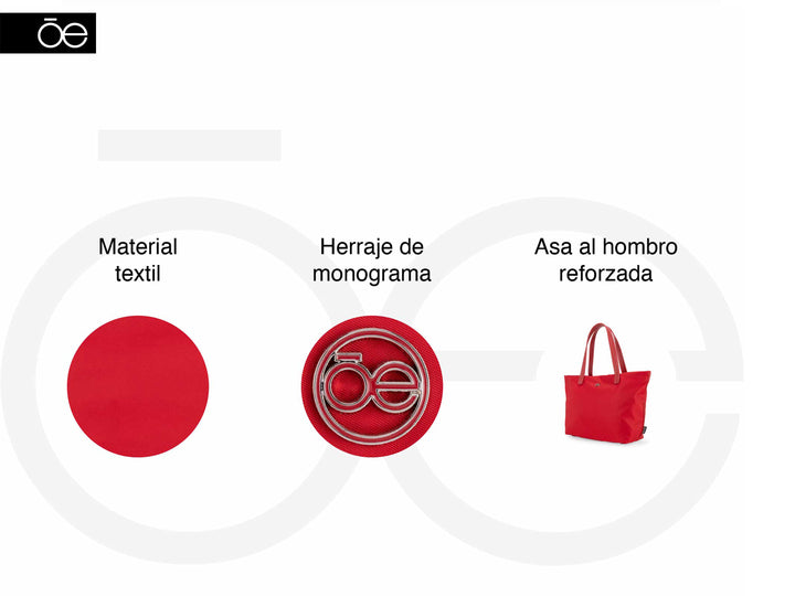 Bolsa de hombro Cloe en color rojo, diseño rectangular con asas largas y acabado liso.