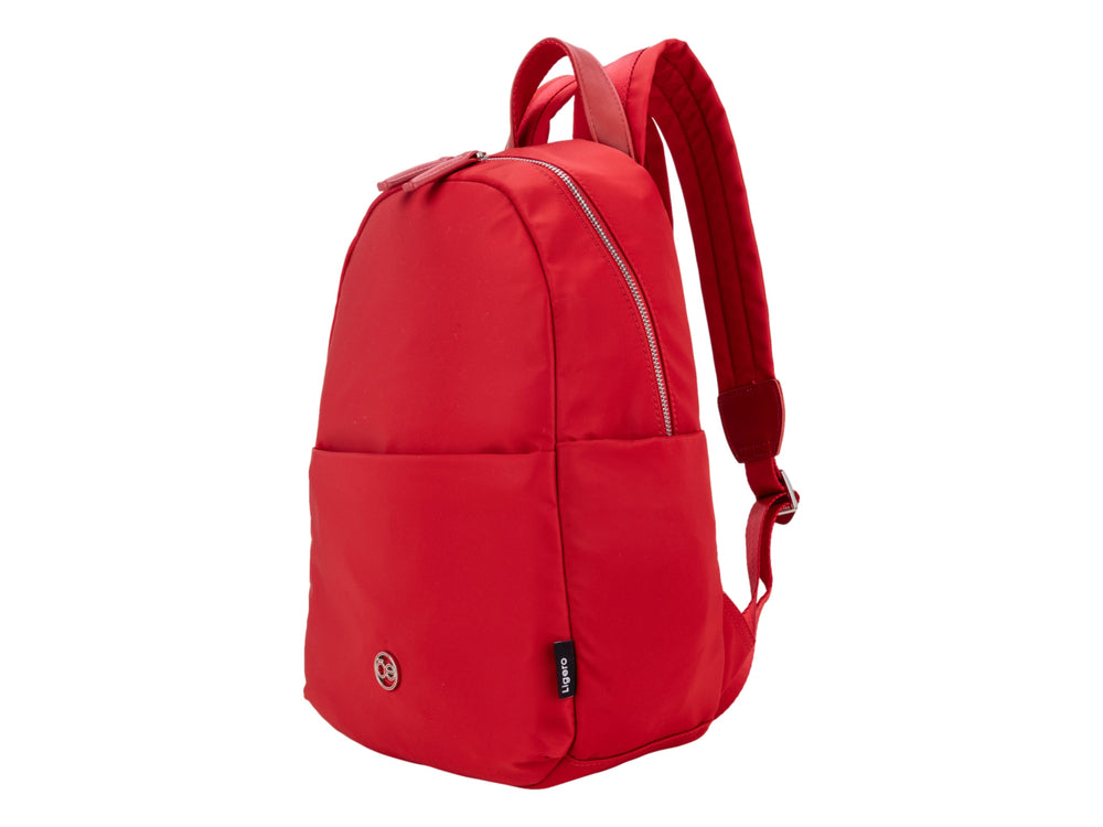 Mochila Cloe de color rojo con diseño liso, asa superior y un bolsillo frontal amplio.