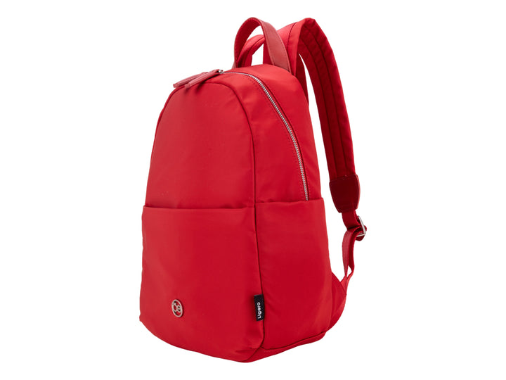 Mochila Cloe de color rojo con diseño liso, asa superior y un bolsillo frontal amplio.