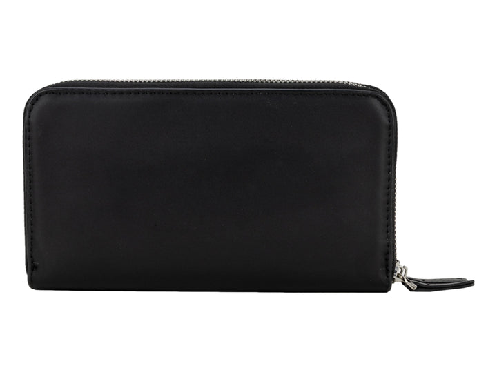 Cartera Cloe de color negro con cierre perimetral y logotipo en relieve al centro.