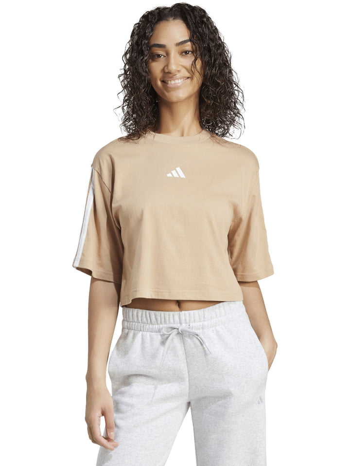 Playera Adidas Essentials 3 Franjas Beige para Mujer