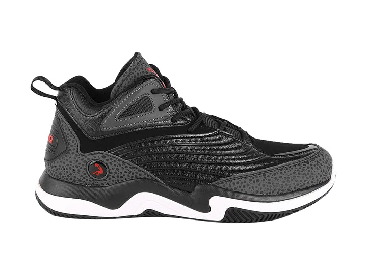 Tenis de baloncesto SHAQ color negro con suela blanca y detalles texturizados.