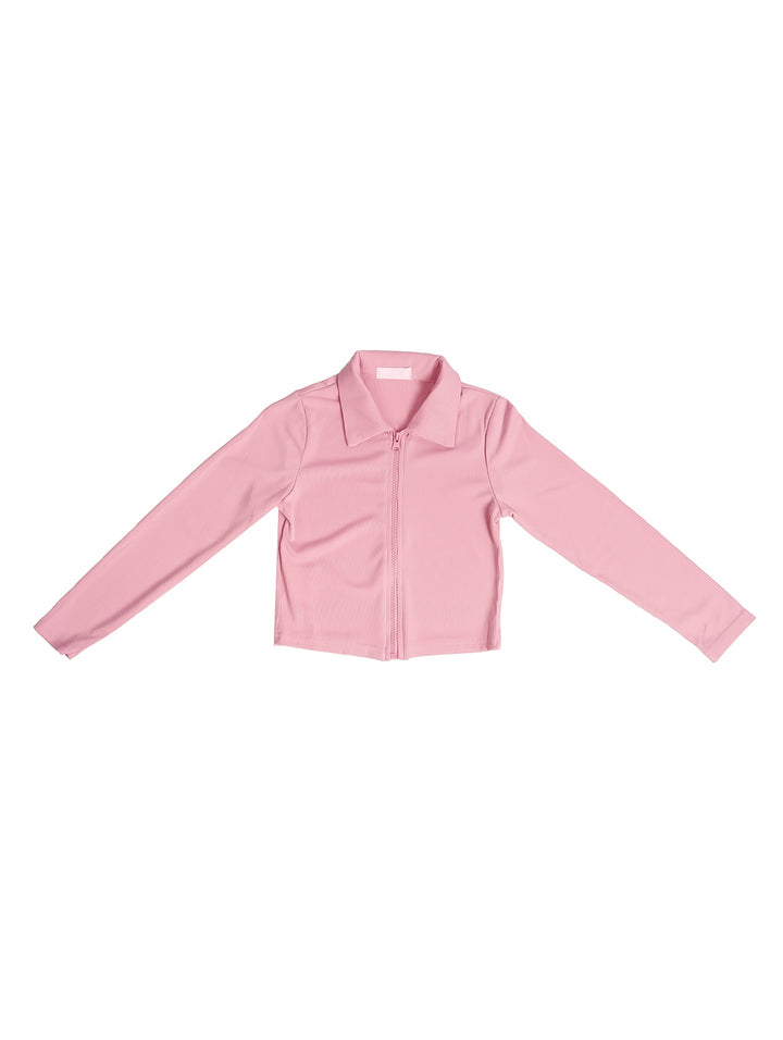 Chaqueta rosa de manga larga con cierre frontal para niña.