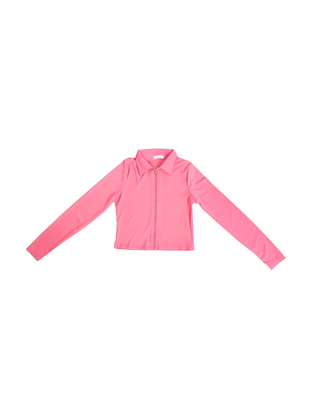 Chaqueta rosa de manga larga con cierre frontal para niña.