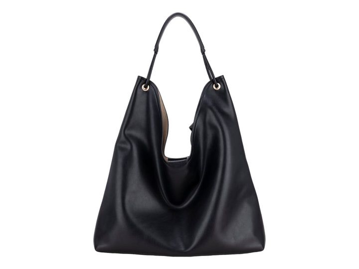 Bolso de hombro Cloe en color negro, material de cuero liso con diseño hobo y asa sencilla.