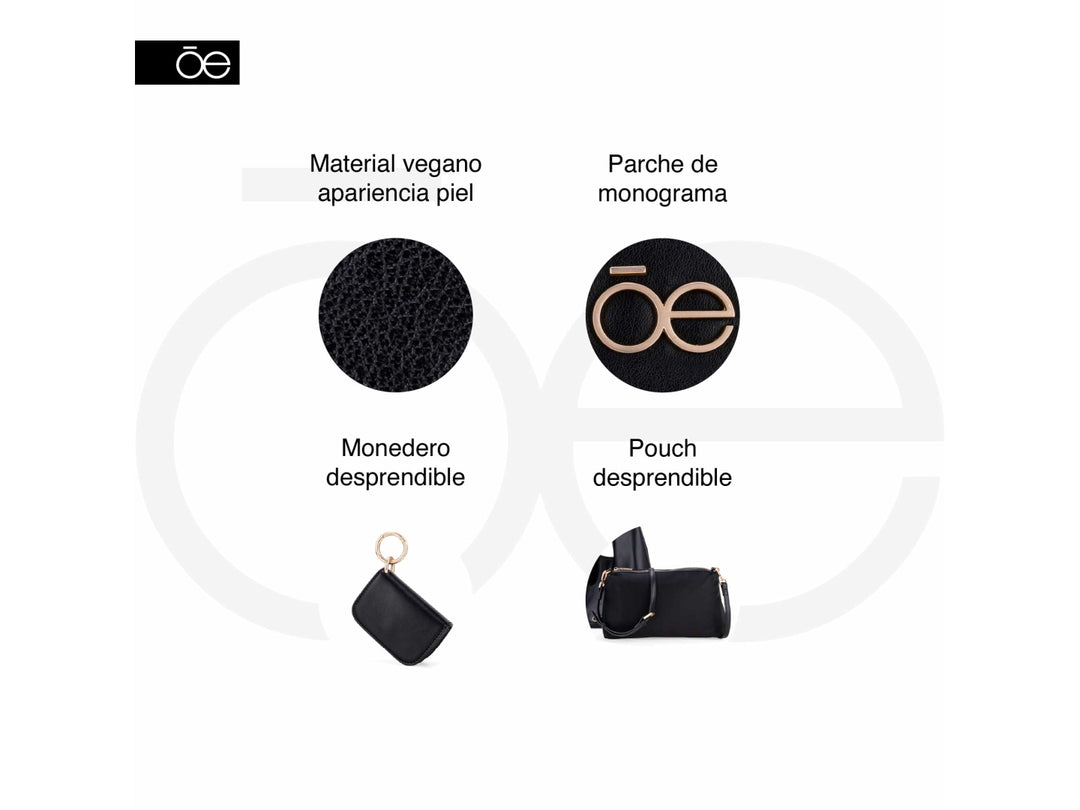 Bolso de hombro Cloe en color negro, material de cuero liso con diseño hobo y asa sencilla.