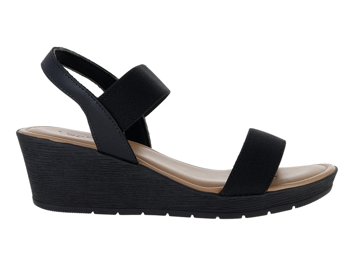 Sandalia de plataforma color negro con plantillas beige para mujer.