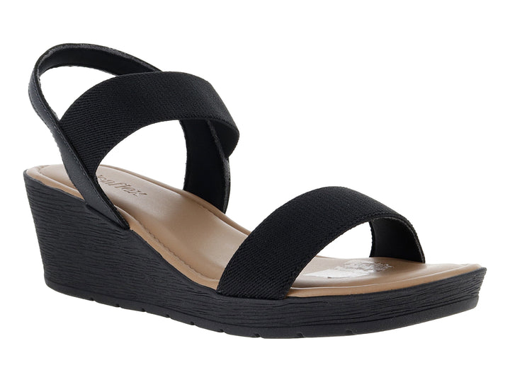 Sandalia de plataforma color negro con plantillas beige para mujer.