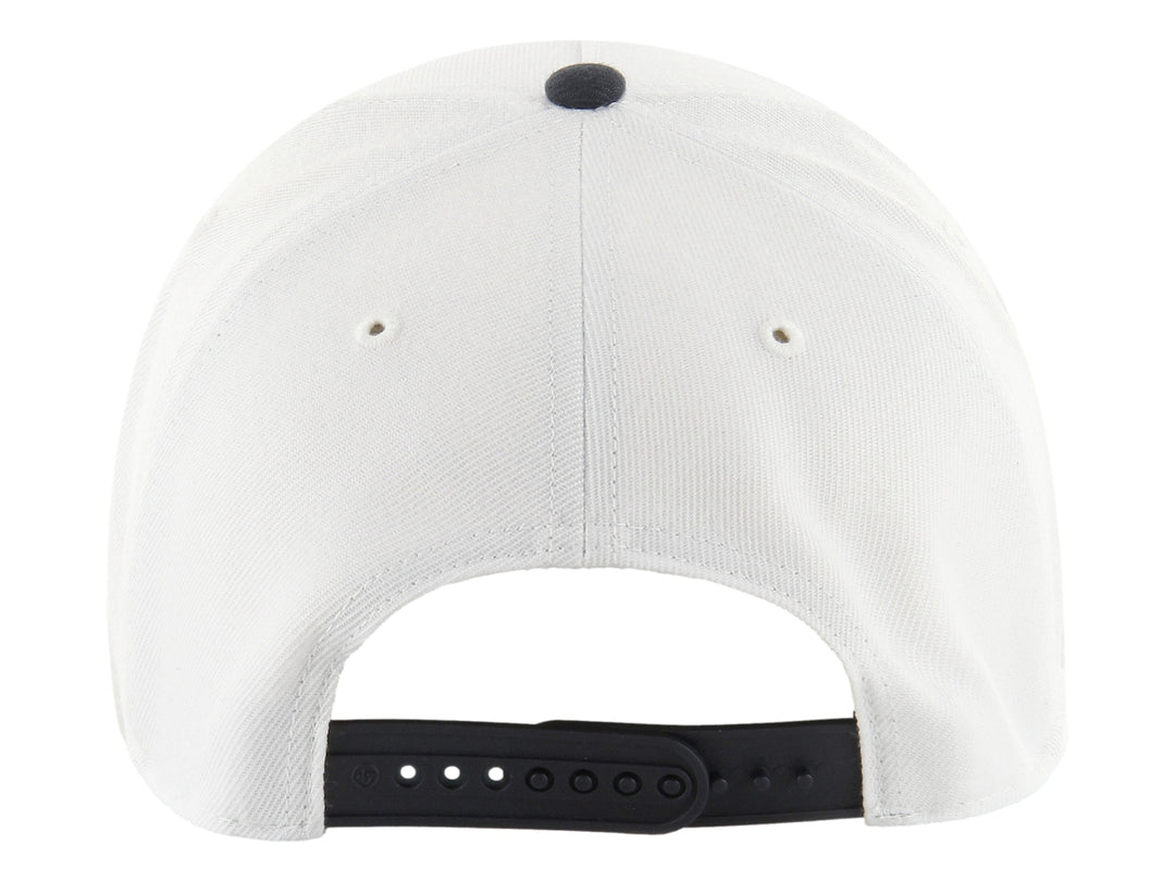 Gorra snapback de los LA Dodgers con corona blanca, visera azul marino y logotipo LA bordado.