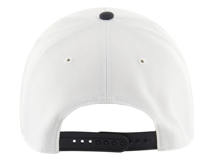 Gorra snapback de los LA Dodgers con corona blanca, visera azul marino y logotipo LA bordado.